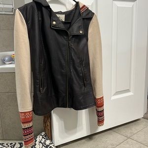 Hooded leather jacket- chocolate brown